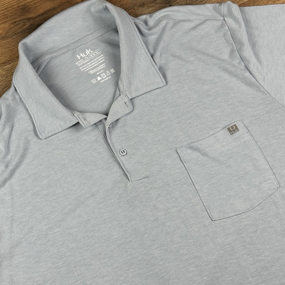 Huk Fishing Pocket Polo Shirt‎ Mens XXXL Blue Short Sleeve Stretch